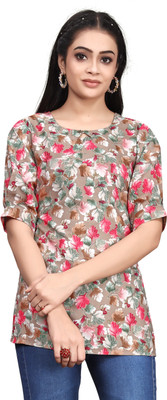 Fashion Fizzz Casual Floral Print Women Brown Top