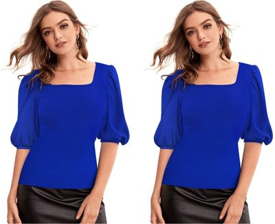 Dream Beauty Fashion Casual Solid Women Blue Top