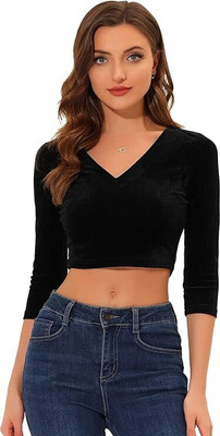 Elizy Casual Solid Women Black Top
