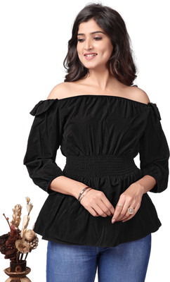 HEMANG FASHION Casual Solid Women Black Top