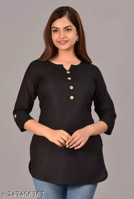 AYUB Casual Solid Women Black Top