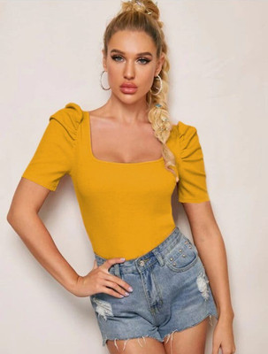 Maheshvi Casual Solid Women Yellow Top