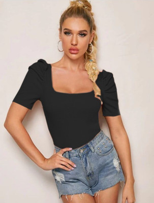Maheshvi Casual Solid Women Black Top