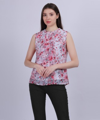 AUMBE Casual Floral Print Women Blue Top