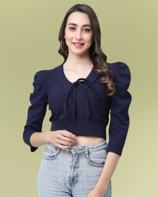 HASMI TRENDZ Casual Solid Women Dark Blue Top