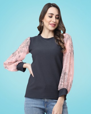 MISS AYSE Casual Self Design Women Black, Pink, Grey Top