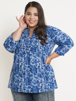 9 impression Casual Printed Women White, Blue, Dark Blue Top