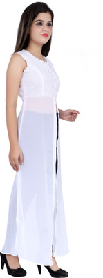 VESICLE Women Solid Frontslit Kurta(White)