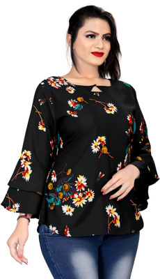 ZELZIS Casual Printed Women Black Top