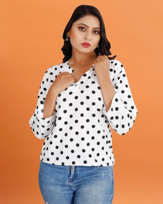 HASMI TRENDZ Casual Polka Print Women Black, White Top