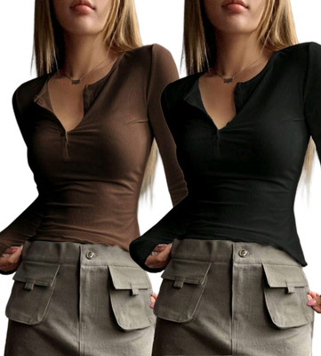 JC JUMMY COUTURE Casual Solid Women Black, Brown Top