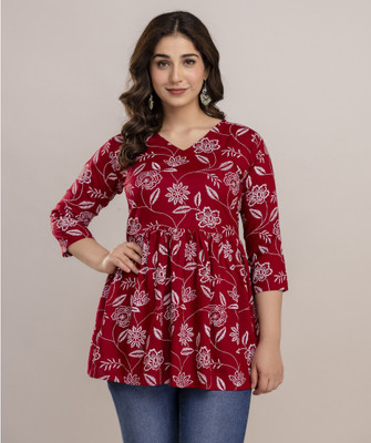 HouseOfCommon Casual Printed Women Maroon Top