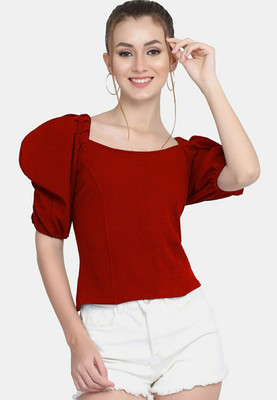 NiloBerry Casual Solid Women Red Top