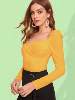 Dream Beauty Fashion Casual Solid Women Yellow Top