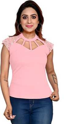 Leoty Casual Self Design Women Pink Top