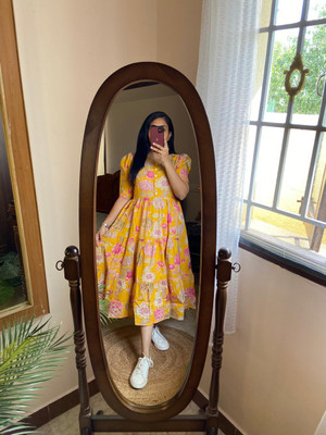BOMBAY SPEED Women Fit and Flare Yellow Midi/Calf Length Dress
