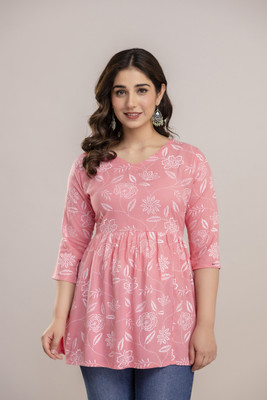 HouseOfCommon Casual Printed Women Pink Top