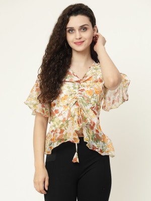 MISS AYSE Casual Solid Women Orange Top