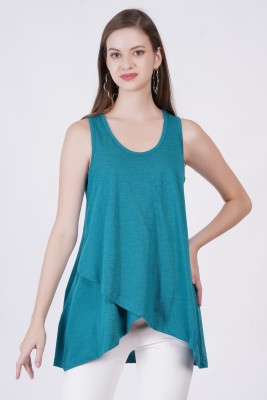 MINGLAY Casual Solid Women Blue Top