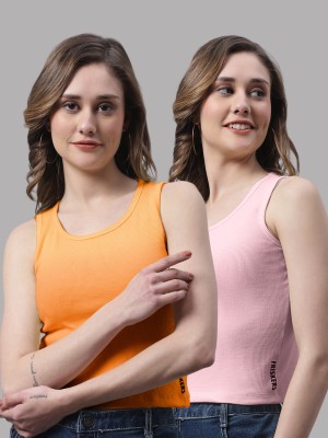 FBAR Casual Solid Women Pink, Orange Top