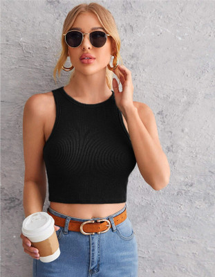 HouseOfCommon Casual Solid Women Black Top