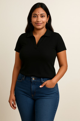 amndep Casual Solid Women Black Top