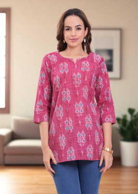 Satya Women Printed Straight Kurta(Pink)