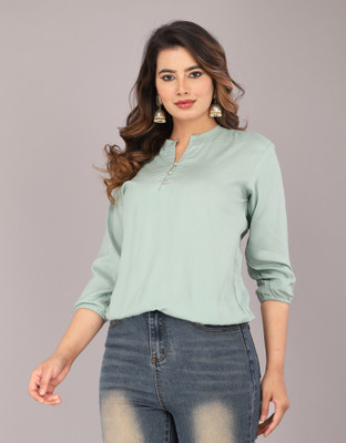 FASHION FALCON Casual Solid Women Silver Top