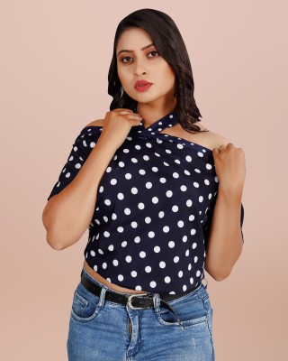 HASMI TRENDZ Casual Polka Print Women Dark Blue, White Top