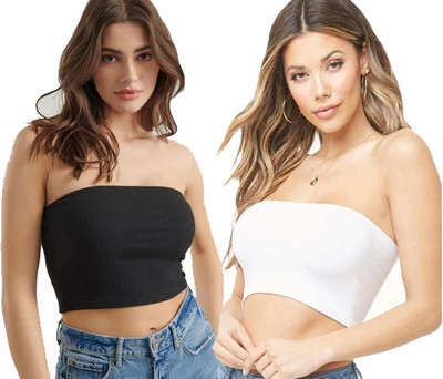 PINOVO Casual Solid Women Black, White Top
