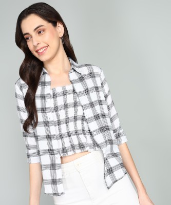 Arham Casual Checkered Women White, Black Top