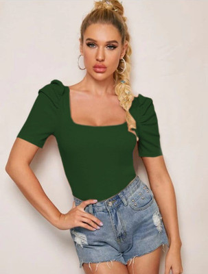 Maheshvi Casual Solid Women Dark Green Top