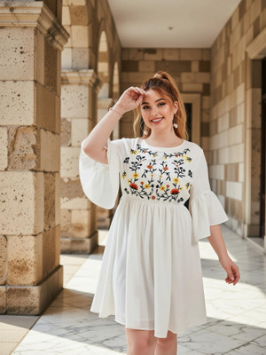 MK ART WITH DEVICE Embroidered Women White Top