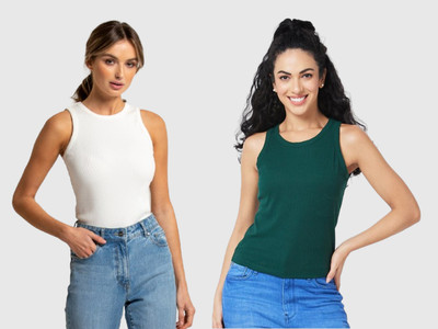 UNICUS APPAREL Casual Solid Women White, Dark Green Top