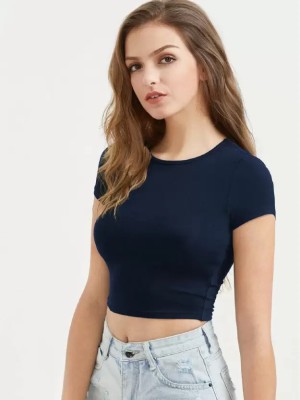 SELVIKE Casual Solid Women Dark Blue Top