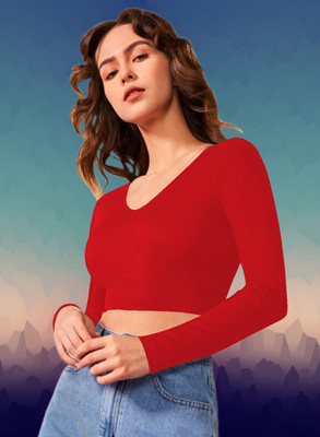 Maheshvi Casual Self Design Women Red Top