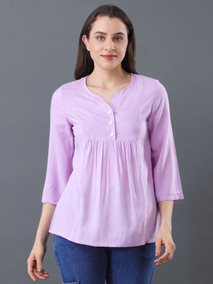 NAVRAAH Casual Solid Women Purple Top