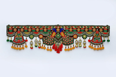 BLACK BERLIN Traditional Handmade Beautiful Peacock with Attached Latkan Multicolor Toran(Fabric, Velvet)