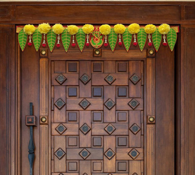 Jack Lawrence Ganesh pan Toran With Artificial Lemon Yellow Marigold Flower Door Toran Toran(Plastic, Acrylic, Crystal Beads,)