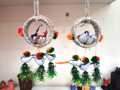 HUBBER Home & Office Decoration Artificial hanging Birds Set Of 2 Pack of 2(14 inch X 4 inch, Multicolor)