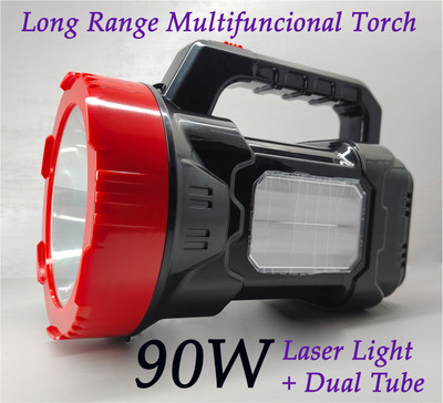 shoptric torch light long range 1 km with dual mode 90w laser+ side tube solar charging 5 hrs Torch Emergency Light(Black) shoptric torch light long range 1 km with dual mode 90w laser+ side tube solar charging 5 hrs Torch Emergency Light(Black)