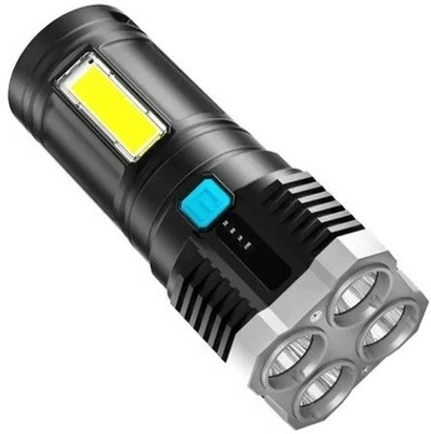 RENTOOR Best Quality LED 4 Lighting Modes with High Brightness For Travelling Torch(Black, 14 cm, Rechargeable)