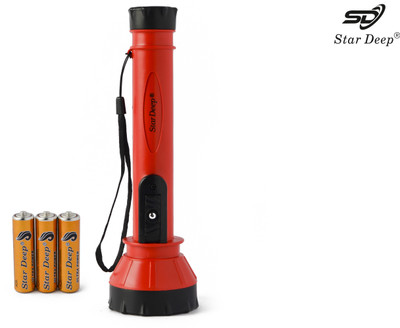 STARDEEP 0.75W SD-54 LED EASY ON/OFF FLASHLIGHT WITH AAA SIZE CELL LOCK FLASHER BUTTON Torch(Red, 5.5 cm)
