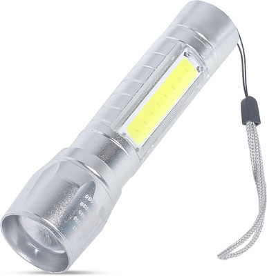 ECOSKY Rechargeable Small Powerful 1000 Lumenss Super Bright Flashlight Zoomable Torch(Silver, 10 cm, Rechargeable)