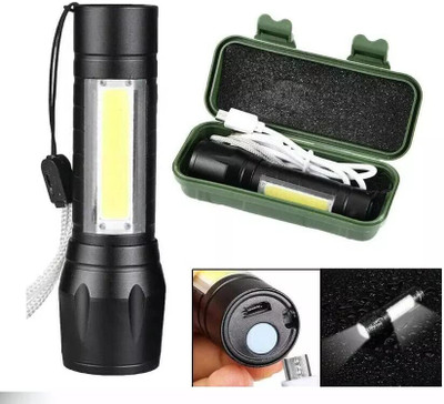 RRCART Mini USB Rechargeable LED Zoomable High Lumen Long Range 3 Modes Flashlight Torch(Black, 9 cm, Rechargeable)