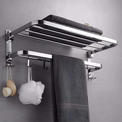 Pinkwhale by pinnu New 24 Inches Stainless Steel Folding Towel Rack for Bathroom Towel Stand Hanger Silver Towel Holder(Stainless Steel)