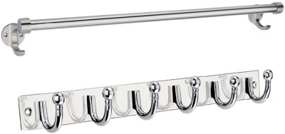 APERSON 6 Pin Cloth Hanger and Towel Rod (24 Inch - Chrome Finish) Pack of 2 24 inch 2 Bar Towel Rod(Stainless Steel Pack of 2)