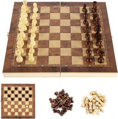 mayank & company New Foldable Wooden Chess Board Set with 32 Wooden Chess Coins Party & Fun Board Game
