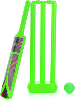 Aditi Toys Small Cricket Kit 1 Bat, 1 Ball, Bails, 3 Stumps & Stand Base for Kids (Green) Cricket Kit