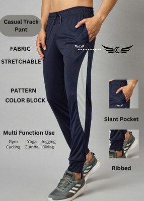 Chrome & Coral Colorblock Men Dark Blue Track Pants